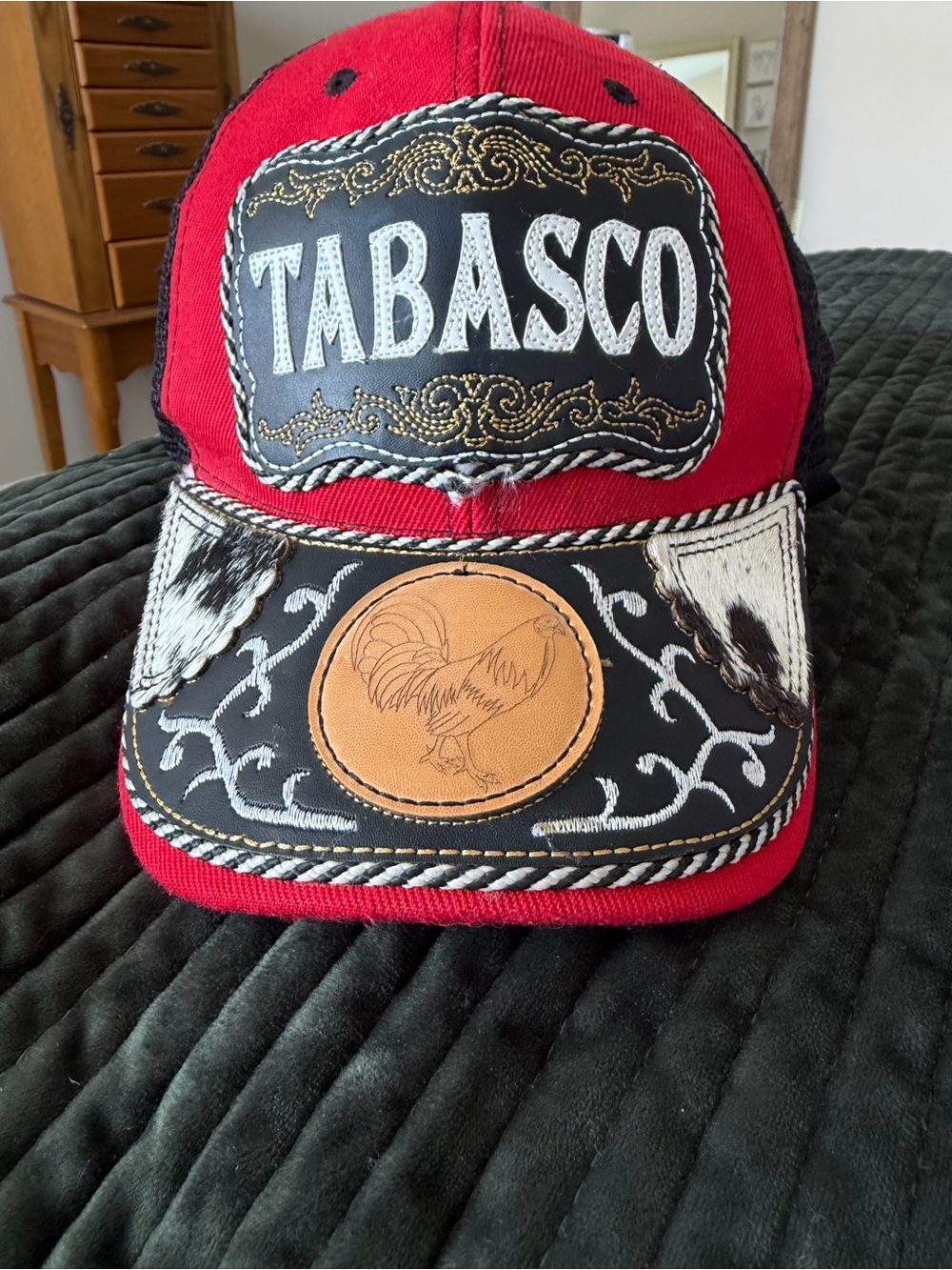Tabasco Red Embroidered Trucker Hat-Gorra Charra-Rooster Logo